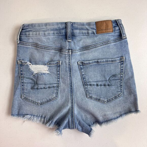 American Eagle Women's Curvy Hi-Rise Shortie Denim Shorts Distressed Size 0 - Picture 3 of 12